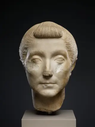 Marble head of an elderly woman, by Unknown, 1850