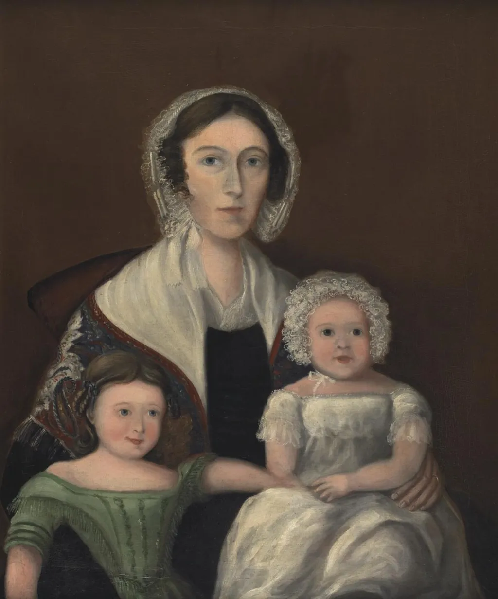 Margaret Rowlands & her children, by Unknown, oil, 1835