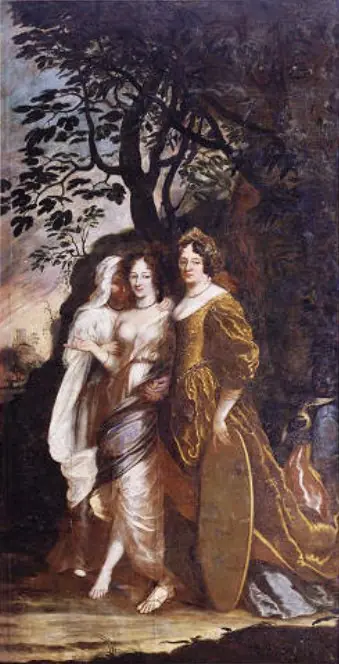 Maria Aurora von Königsmarck accompanied by two ladies, by Unknown
