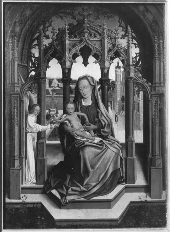 Maria mit Kind in einem steinernen Tabernakel, by Unknown, oil, 1498