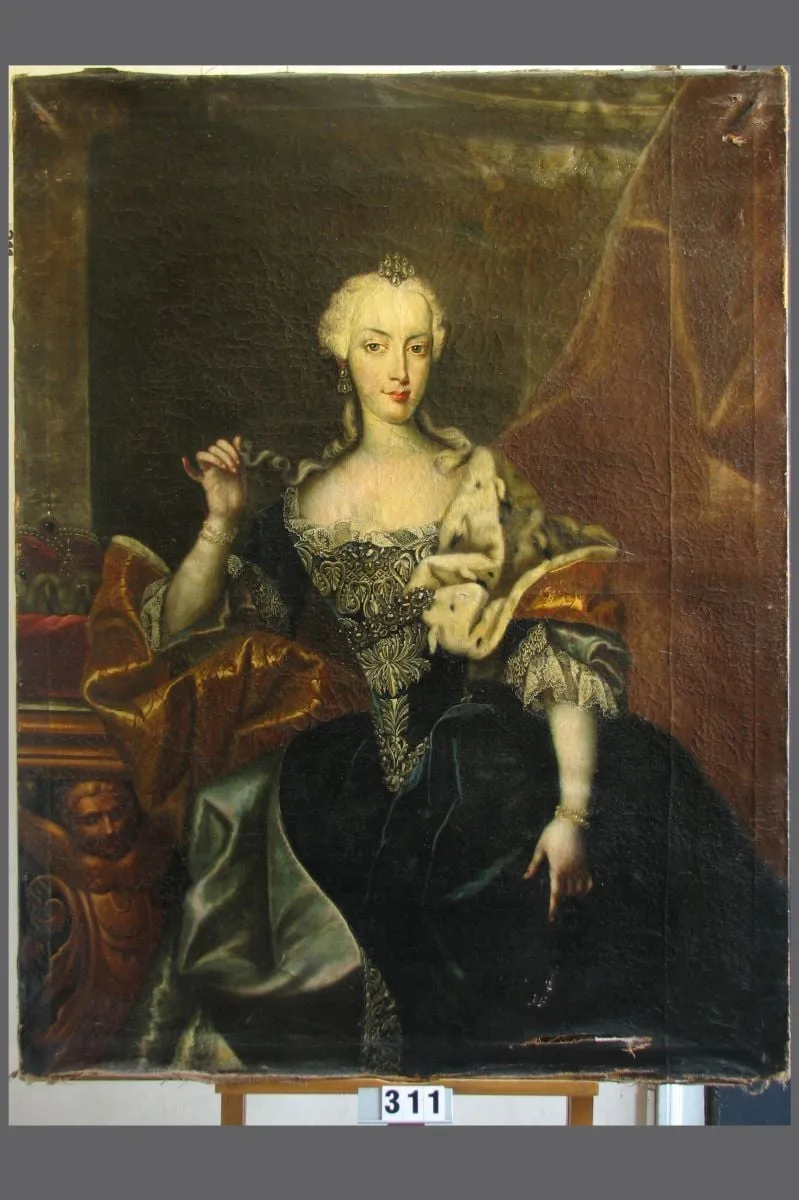 Maria Theresia, arhiducesă de Austria ; în registrul inventar: Prințesă în haină albastră, by Unknown, 1699