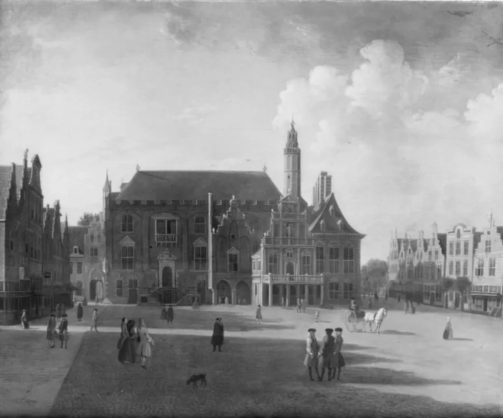 Marketplace at Haarlem, Looking towards the Town Hall, by Unknown, 1750