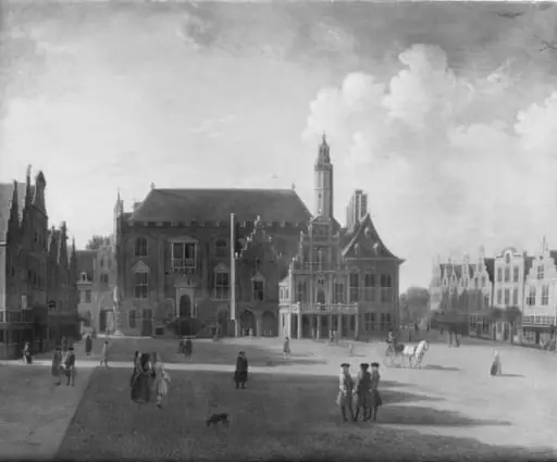 Marketplace at Haarlem, Looking towards the Town Hall, by Unknown