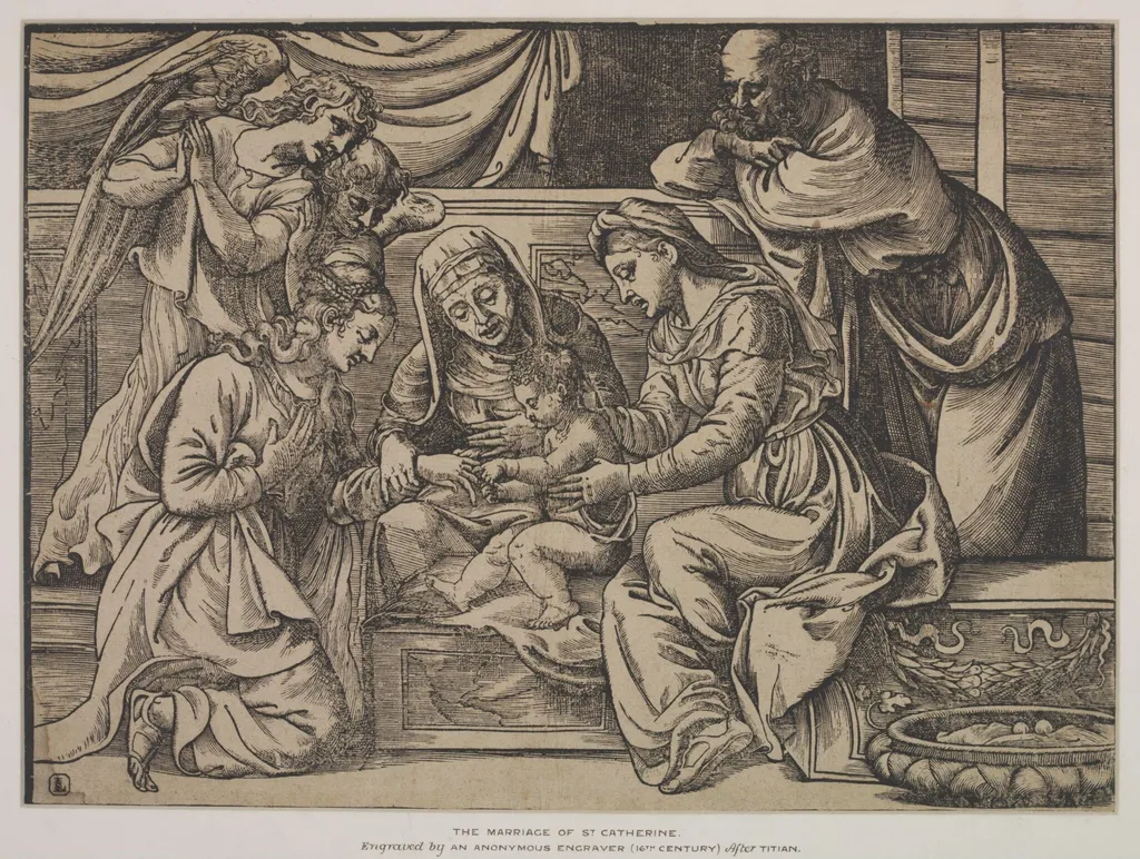 Marriage of St. Catherine, by Unknown, ink, 1550