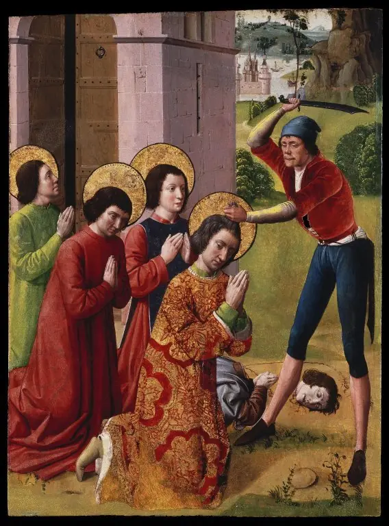 Martyrdom of Saints Cosmas and Damian with their Three Brothers, part of an altarpiece, by Unknown