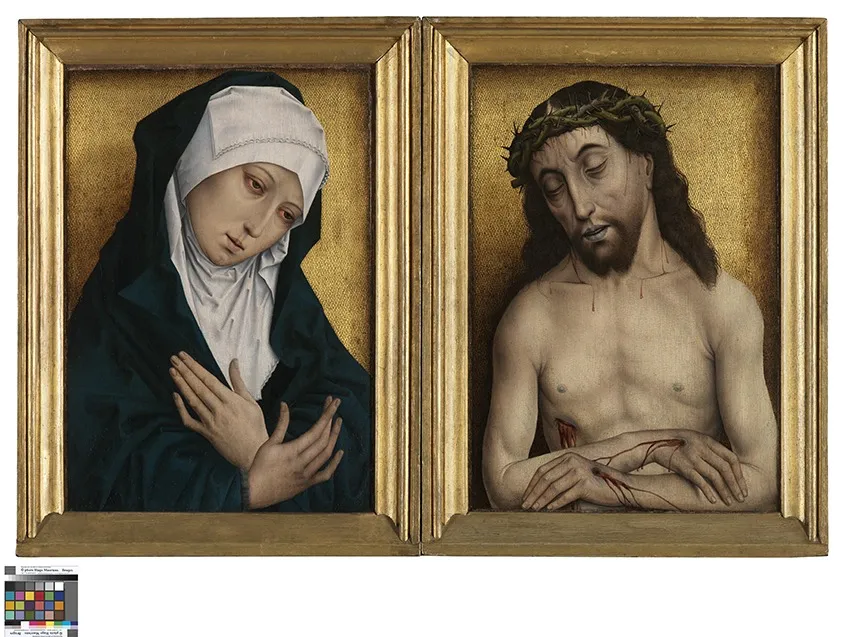 Mater Dolorosa and Man of Sorrows, by Unknown, oil, 1488
