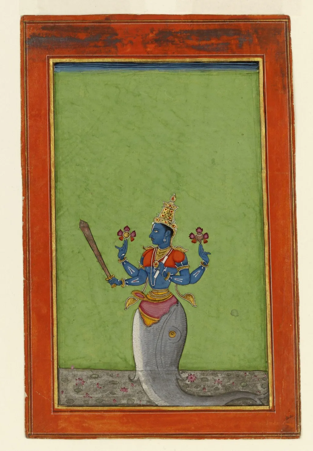 Matsya, the first avatar of Vishnu, by Unknown, paint, 1780