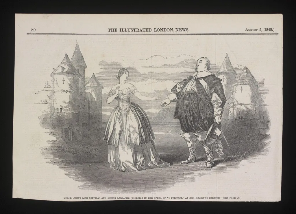 Mdlle. Jenny Lind (Elvira) and Signor Lablache (Giorgio) in the opera of ''I Puritani'', by Unknown, 1848