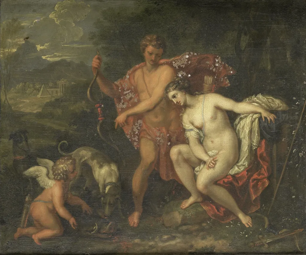 Meleager and Atalanta, by Unknown, oil, 1694