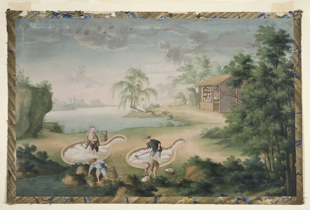 Men Treading China Clay in Pits, by Unknown, paint, 1780
