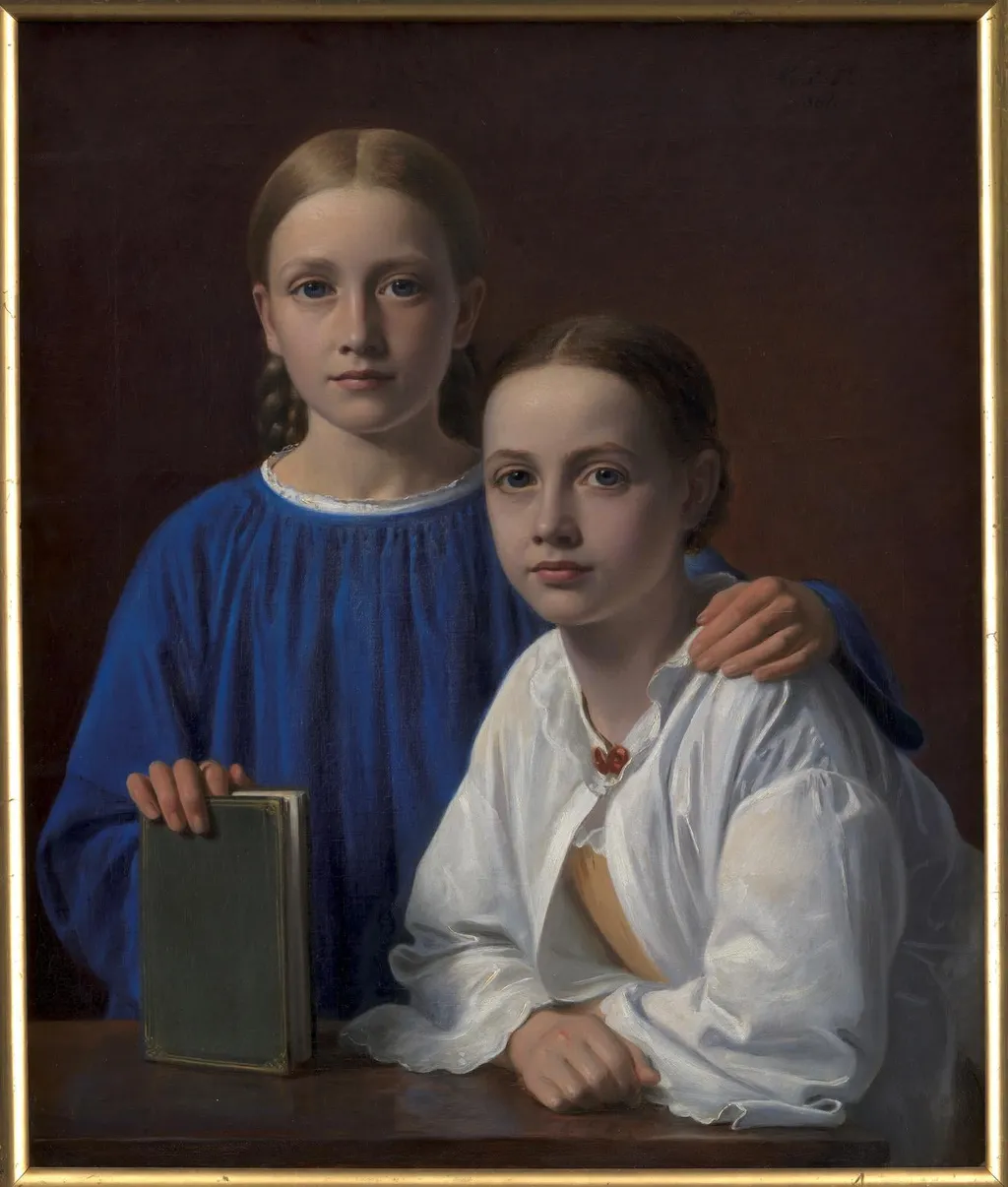 Meta Magdalene Hammerich and the Artist's Daughter Kristiane Konstantin Hansen, by Unknown, 1861
