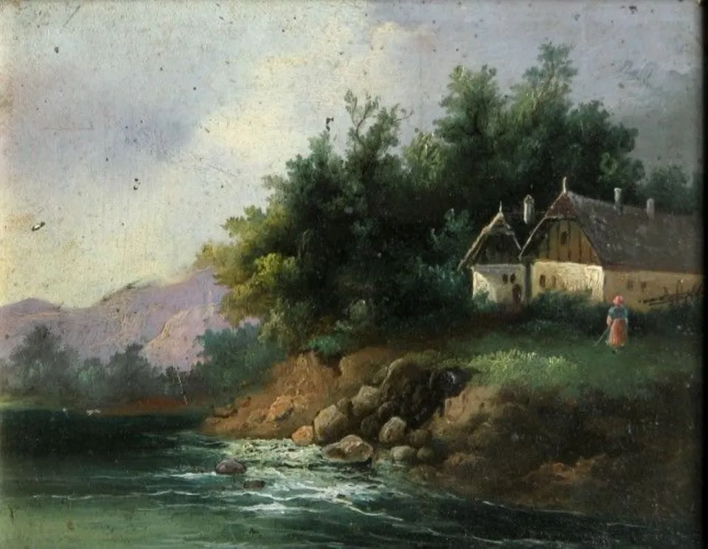 Mic peisaj cu lac, by Unknown, unspecified, 1699