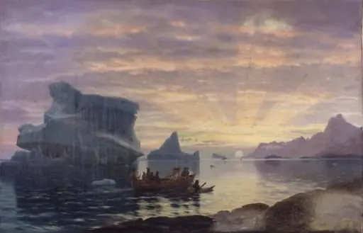 Midnatsstemning ved den grønlandske kyst, by Unknown