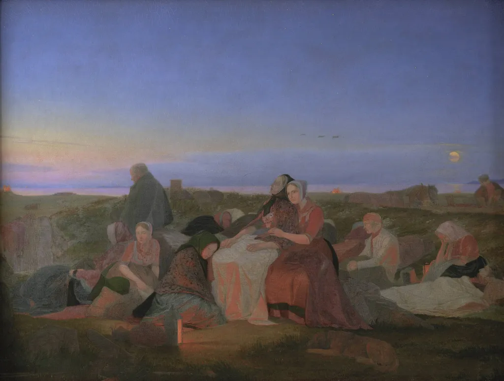 Midsummer's Eve. Sick People Asleep upon the Grave of St. Helena at Tisvilde, by Unknown, 1847