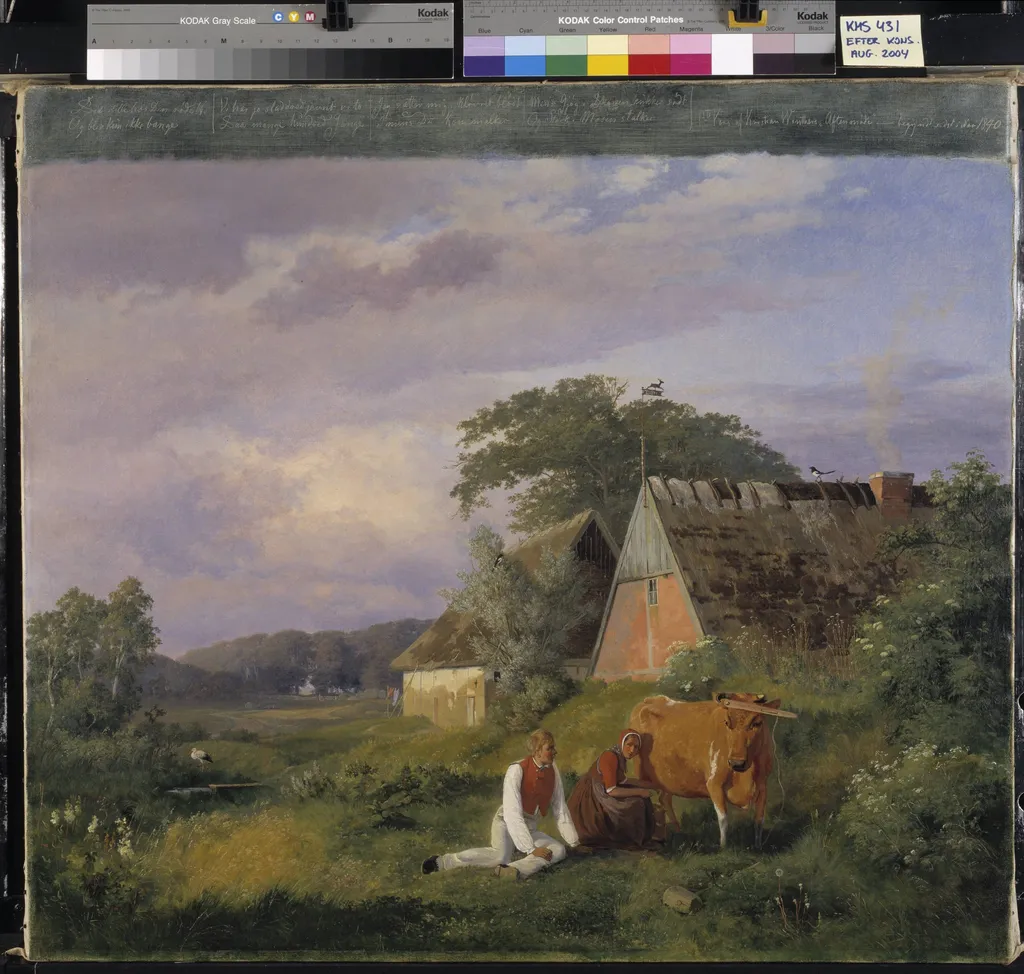Milking scene. Illustrating a poem by Christian Winther, by Unknown, 1841