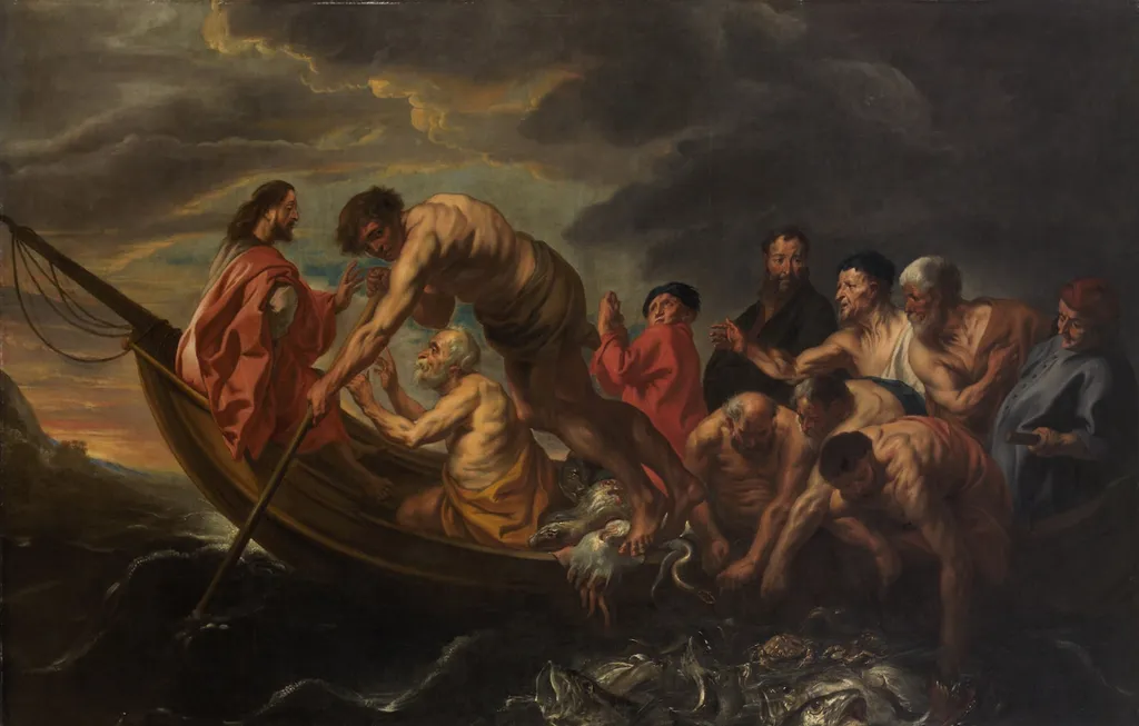 Miraculous draught of fish, by Unknown, oil, 1640