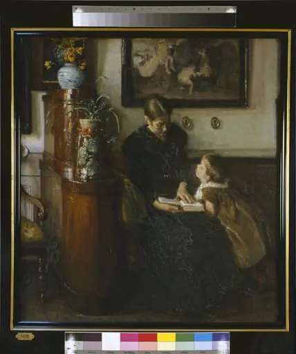 Moder skal læse. Kunstnerens hustru og barn, by Unknown