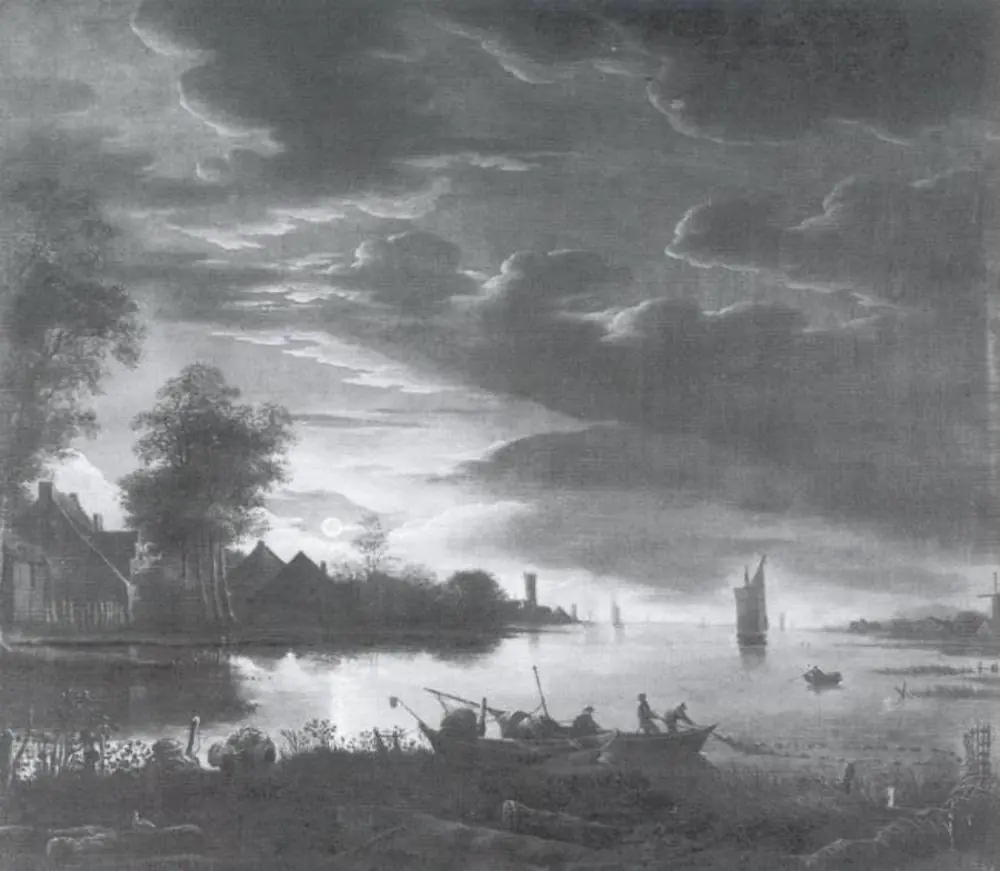 Moonlight Landscape with Seine-fishing, by Unknown