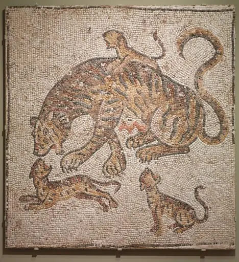 Mosaic of Tigress and Cubs, by Unknown