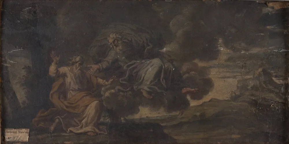 Moses Receives the Ten Commandments on Mount Sinai, by Unknown, unspecified, 1649