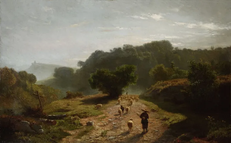 Mountain landscape with sheep, by Unknown, oil, 1869