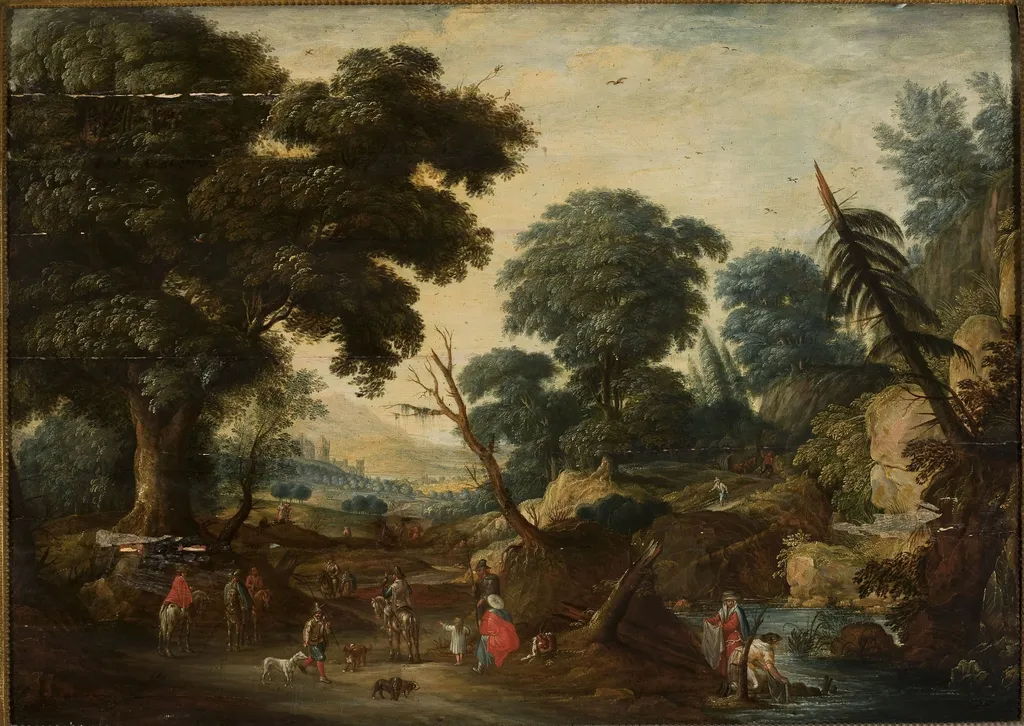 Mountain landscape with staffage, by Unknown, oil, 1620