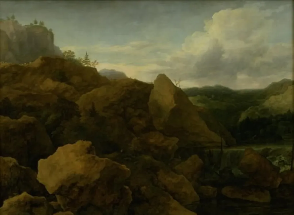 Mountain Landscape with Waterfall, by Unknown, unspecified, 1648
