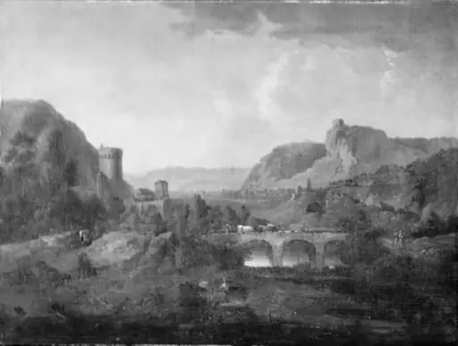Mountain Scenery with a River and a Bridge, by Unknown