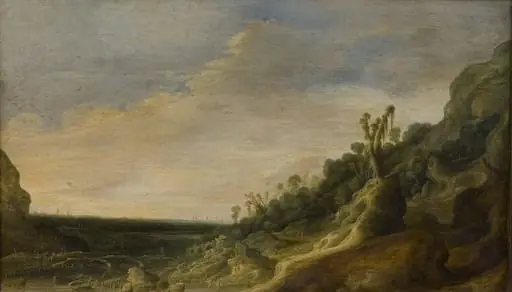 Mountain Scenery with a View of a River and the Sea, by Unknown