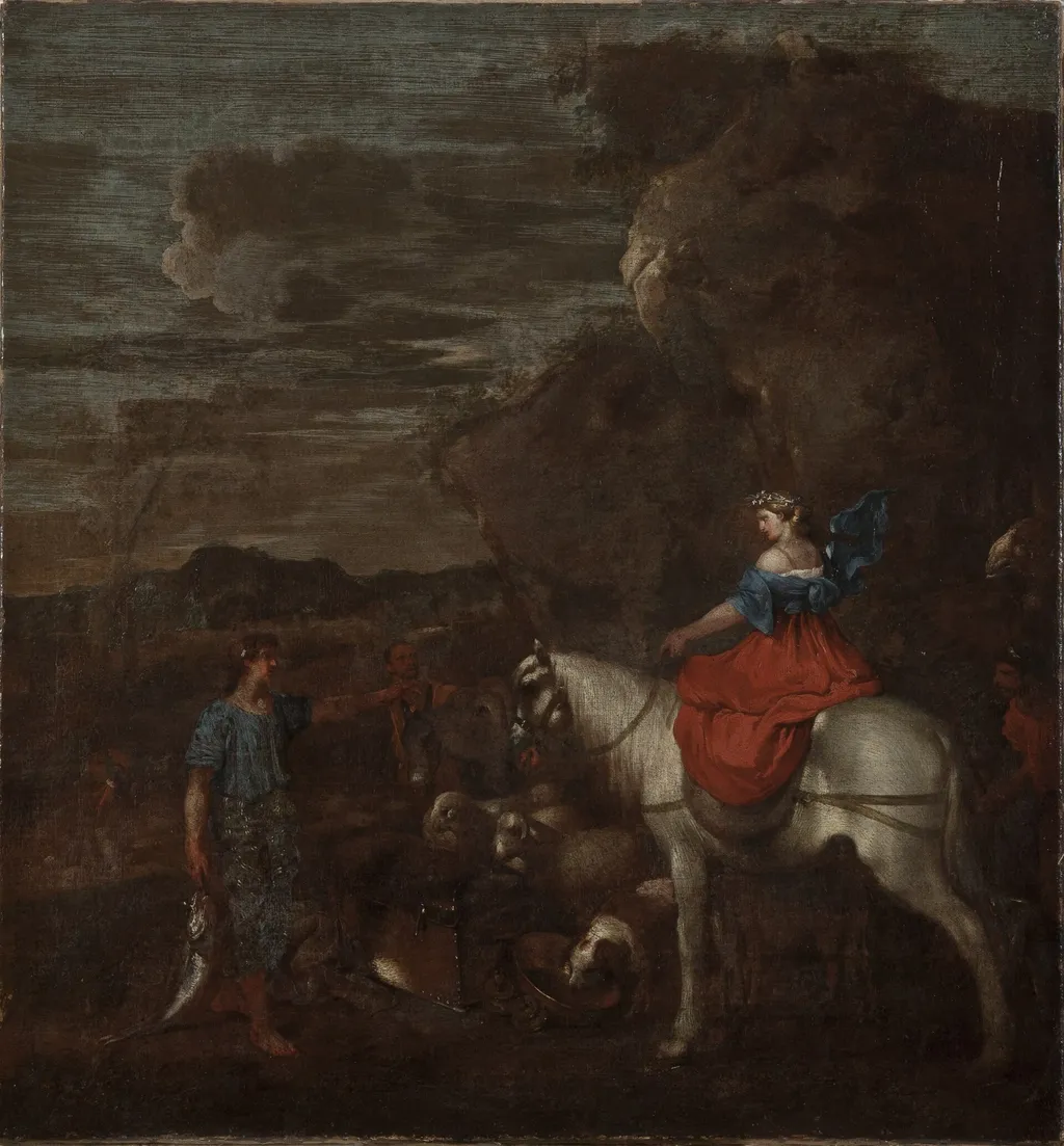 Mountainous Landscape with a Woman Riding, by Unknown, oil