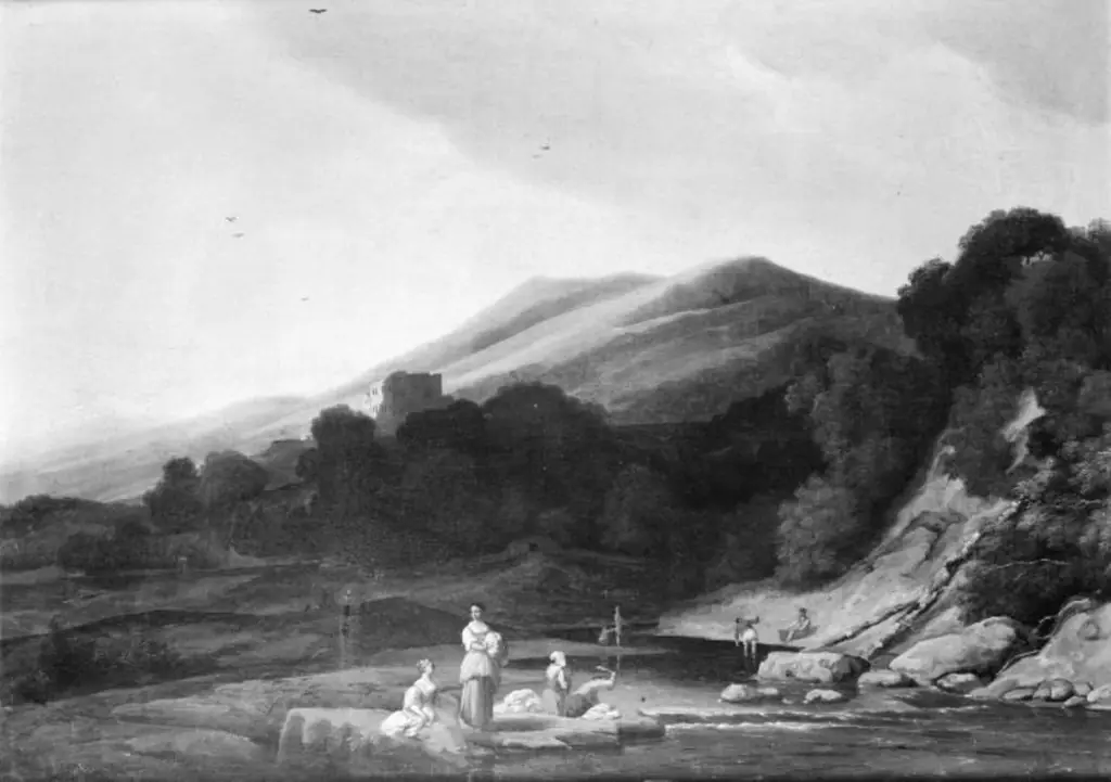 Mountainous Landscape with Washerwomen, by Unknown
