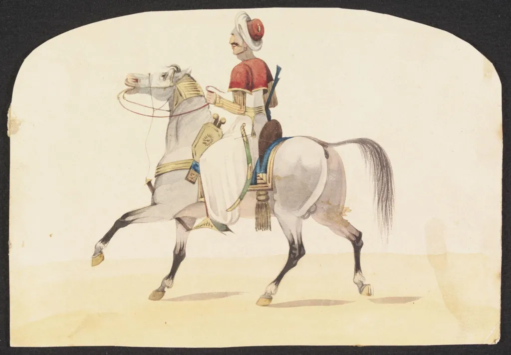 Mounted Arab horseman, by Unknown, watercolor, 1835