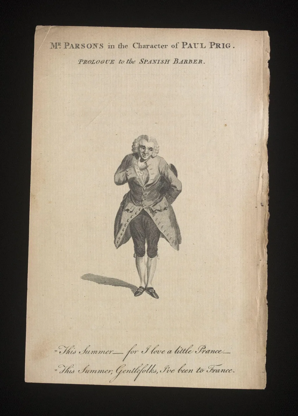 Mr Parsons in the character of Paul Prig, by Unknown, 1750