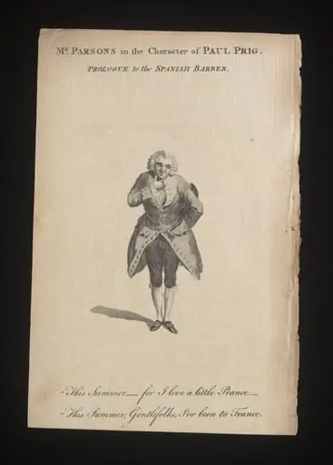 Mr Parsons in the character of Paul Prig, by Unknown