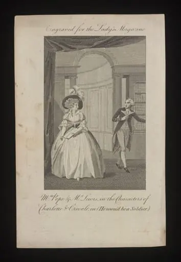 Mrs Pope & Mr Lewis in the character of Charlotte & Crevel in (He wou'd be a Soldier), by Unknown