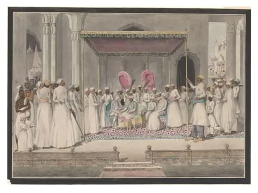 Mubarak ud-Daula, Nawab of Murshidabad, in durbar with the British Resident, Sir John Hadley D'Oyly, by Unknown
