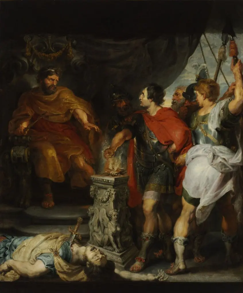 Mucius Scaevola before Lars Porsenna, by Unknown