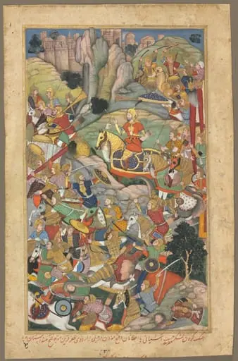Mughal ruler Humayun defeating the Afghans before reconquering India, folio from an Akbar-nama (Book of Akbar) of Abu’l Fazl (Indian, 1551–1602), by Unknown