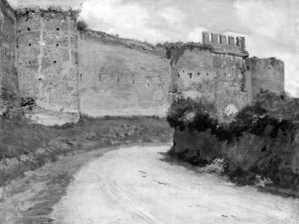 Muren om Rom ved Porta Latina, by Unknown, 1902