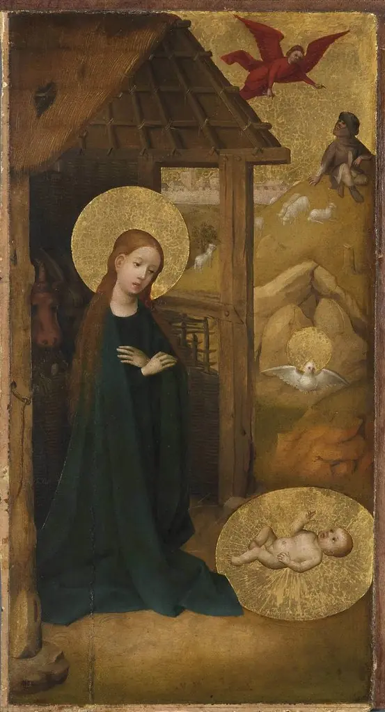 Nativiti (altar piece, with the Cucifixion op Saint Peter and a martyr as outer parts), by Unknown