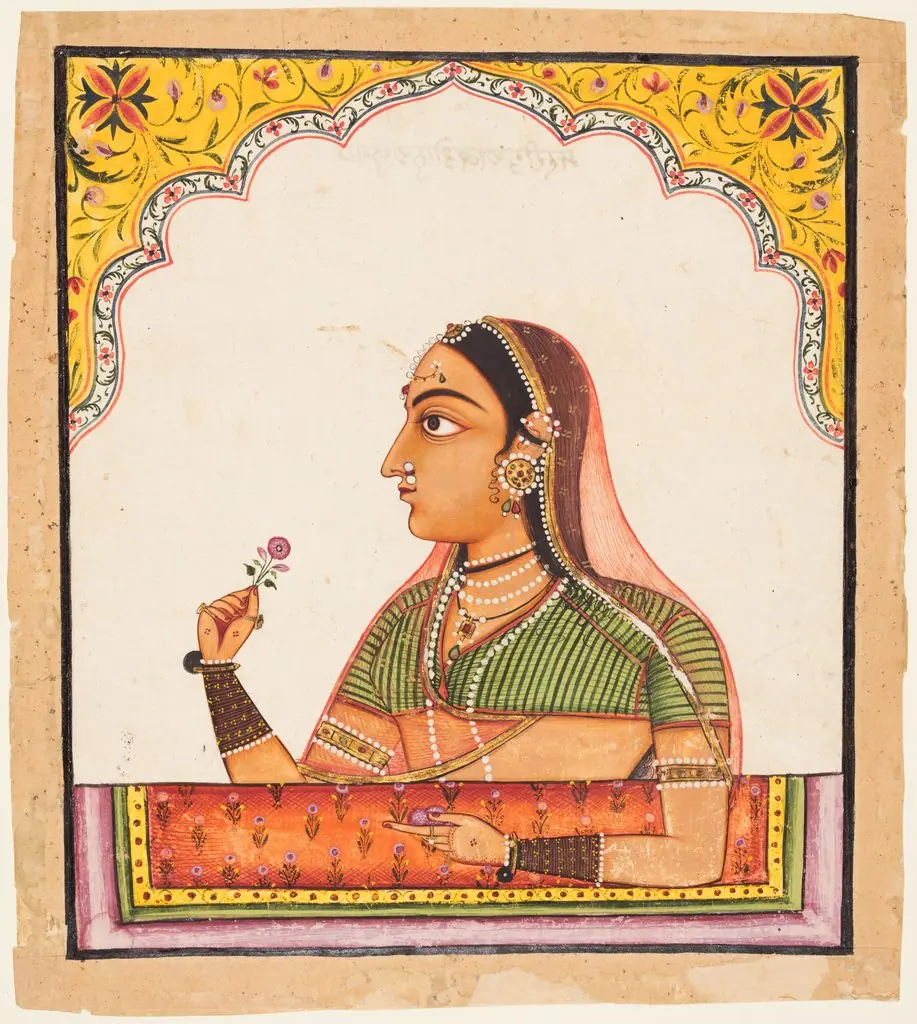 Noblewoman at a Jharokha Window Holding a Rose, from a Portraits of Women series, by Unknown