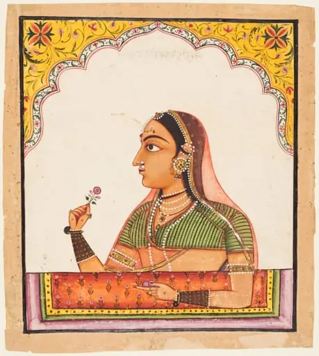 Noblewoman at a Jharokha Window Holding a Rose, from a Portraits of Women series, by Unknown