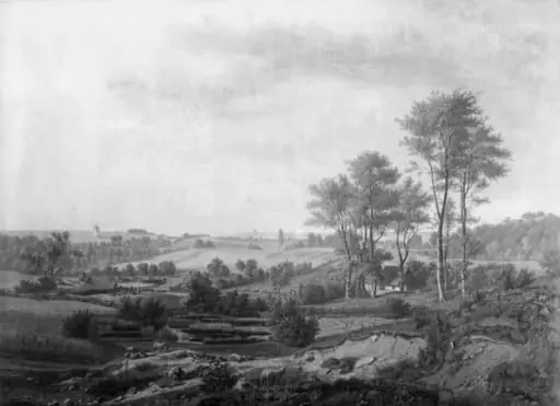 Nordsjællandsk landskab. I baggrunden den svenske kyst, by Unknown