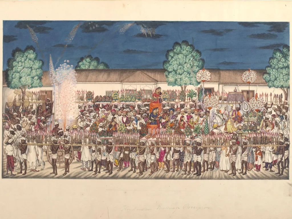 Northern Indian marriage procession, by Unknown, paint, 1830