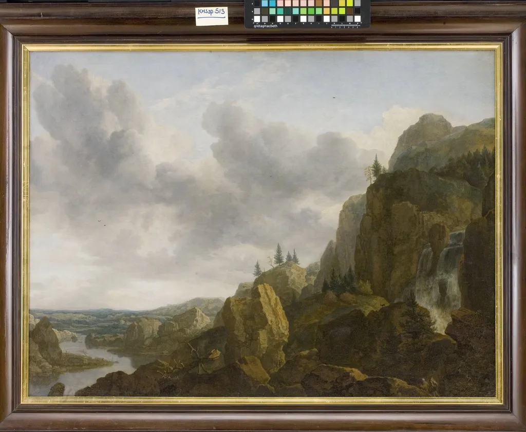 Northern Mountain Landscape with Waterfall, by Unknown, unspecified, 1647