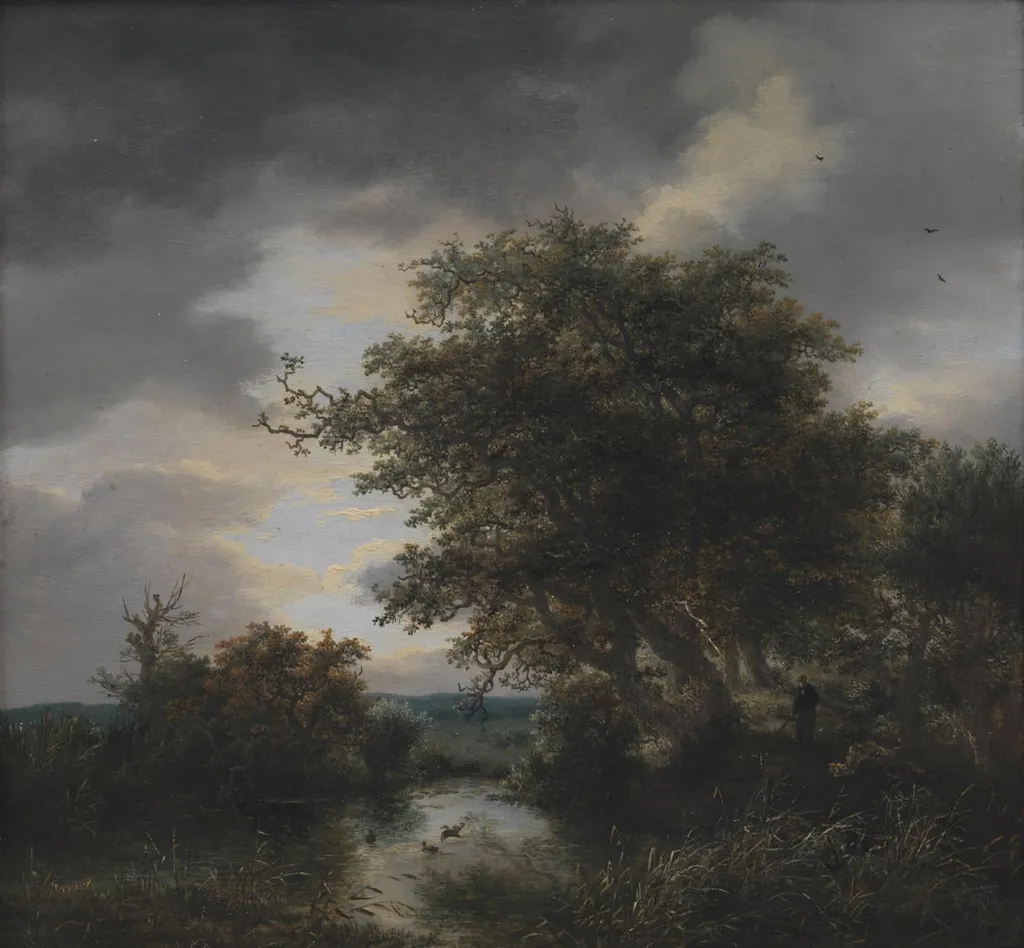 Oak Trees by a Pond, by Unknown, 1650