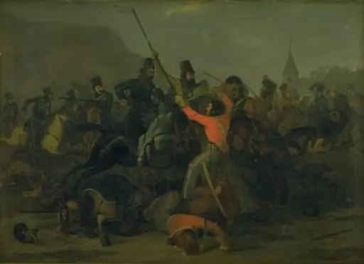 Oberst Boncke Bönnichsens fald den 6. december 1813 under en fægtning mellem jyske dragoner og kosakker, by Unknown