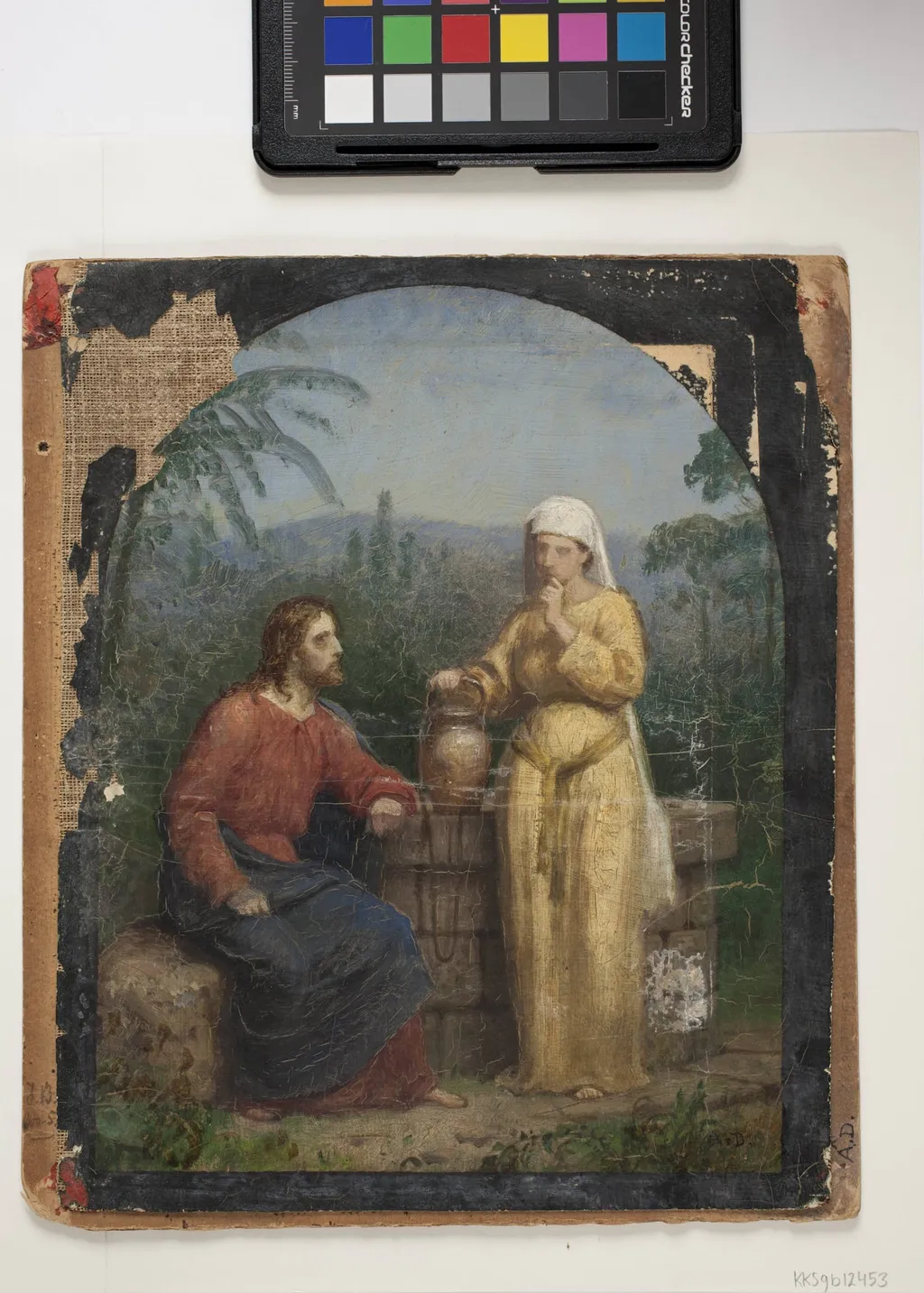 Olieskitse til Jesus og Samaritanerinden ved brønden, by Unknown, 1850