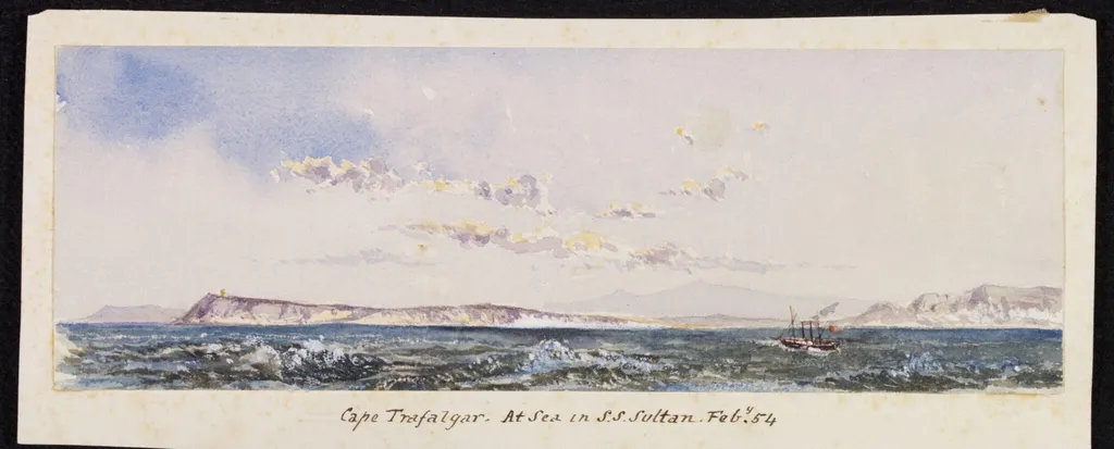 On board the P. & O. Ship Sultan Cape Trafalgar -, by Unknown, watercolor, 1854