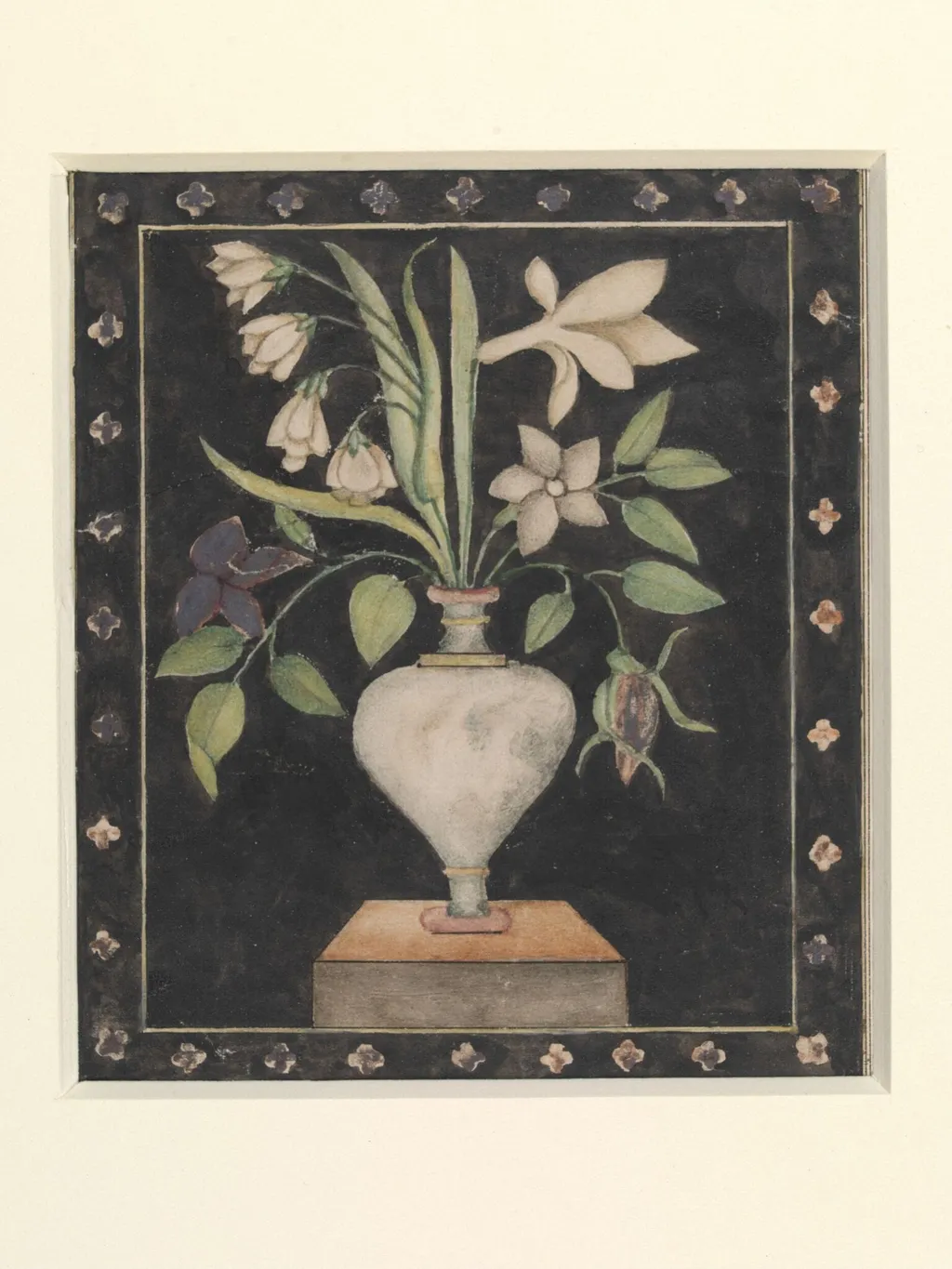 One of Seven details of pietra-dura work showing flowers an birds on the walls of the Diwan-i Am, Delhi Fort., by Unknown, paint, 1845